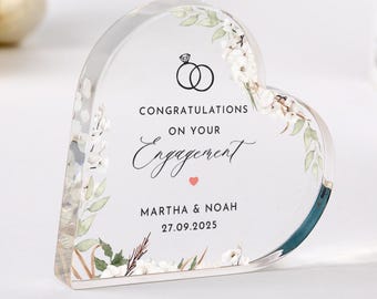 Regalo de compromiso para una pareja recién comprometida. Recuerdo de corazón de acrílico. Presente romántico para prometidos o amigos. Regalo de boda. Despedida de soltera. Novia.