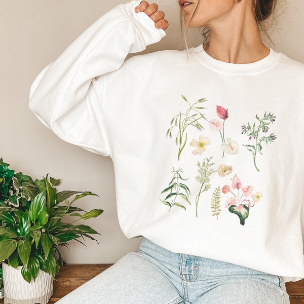 Sweat-shirt à fleurs / Cadeau pour elle / Pull tendance pour femme / Sweat concept printanier / Haut nature fleurs des prés sauvages / Cadeau floral / Botanique