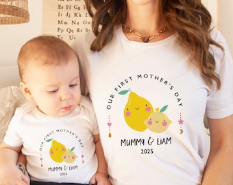 Personalised Matching Our First Mother&#39;s Day T-shirt / Funny Mummy and Baby Gift Mama and Me tee / 1st Mothers Day / Baby bodysuit