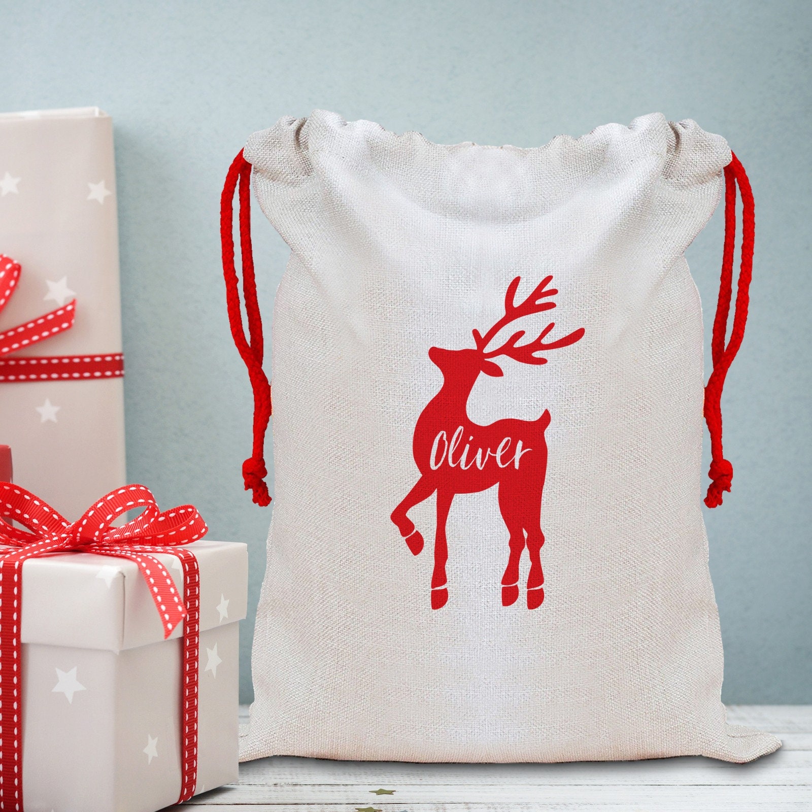 Personalised Christmas Sack with a name / Large Linen Santa Sack / Christmas Gift Sacks / Santa Bags / Personalized Christmas Sacks