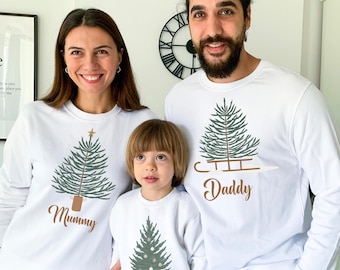 Personalised Matching Family Christmas Sweatshirts Custom Name Jumper with Tree Design Gift for Mum Dad Baby Kids