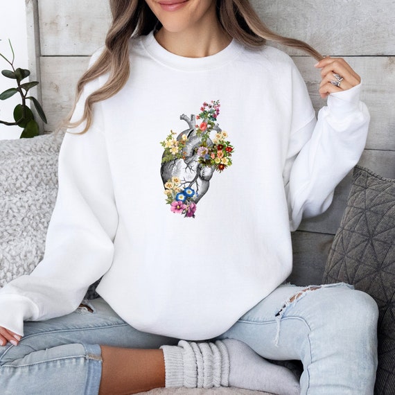 Felpa con cuore anatomico e fiori Maglione di San Valentino Primo