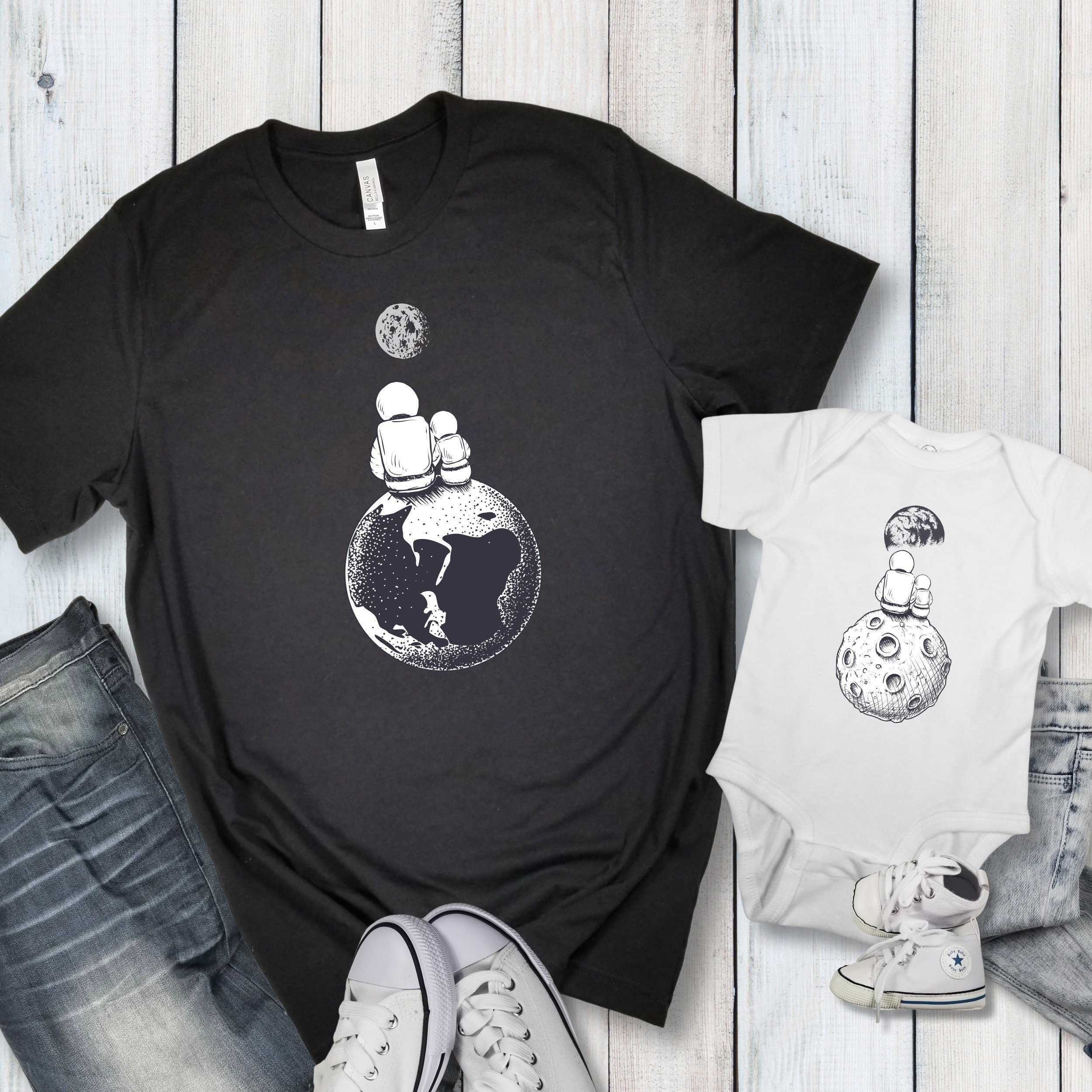 Day or / Family / Moon for Son Dad Sweden Cute and Space / Gift Baby QTY Father\'s Daddy - T-shirt Etsy / Tee and 1 Astronaut Daughter Matching T-shirts