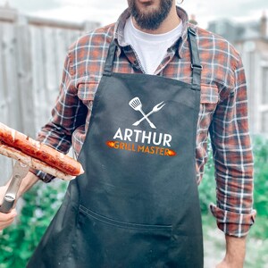 Personalised BBQ Apron For Men / Grill Master / Kitchen Barbecue Cooking Gift For Him Dad / Chef Husband Christmas Birthday Father's Day image 4