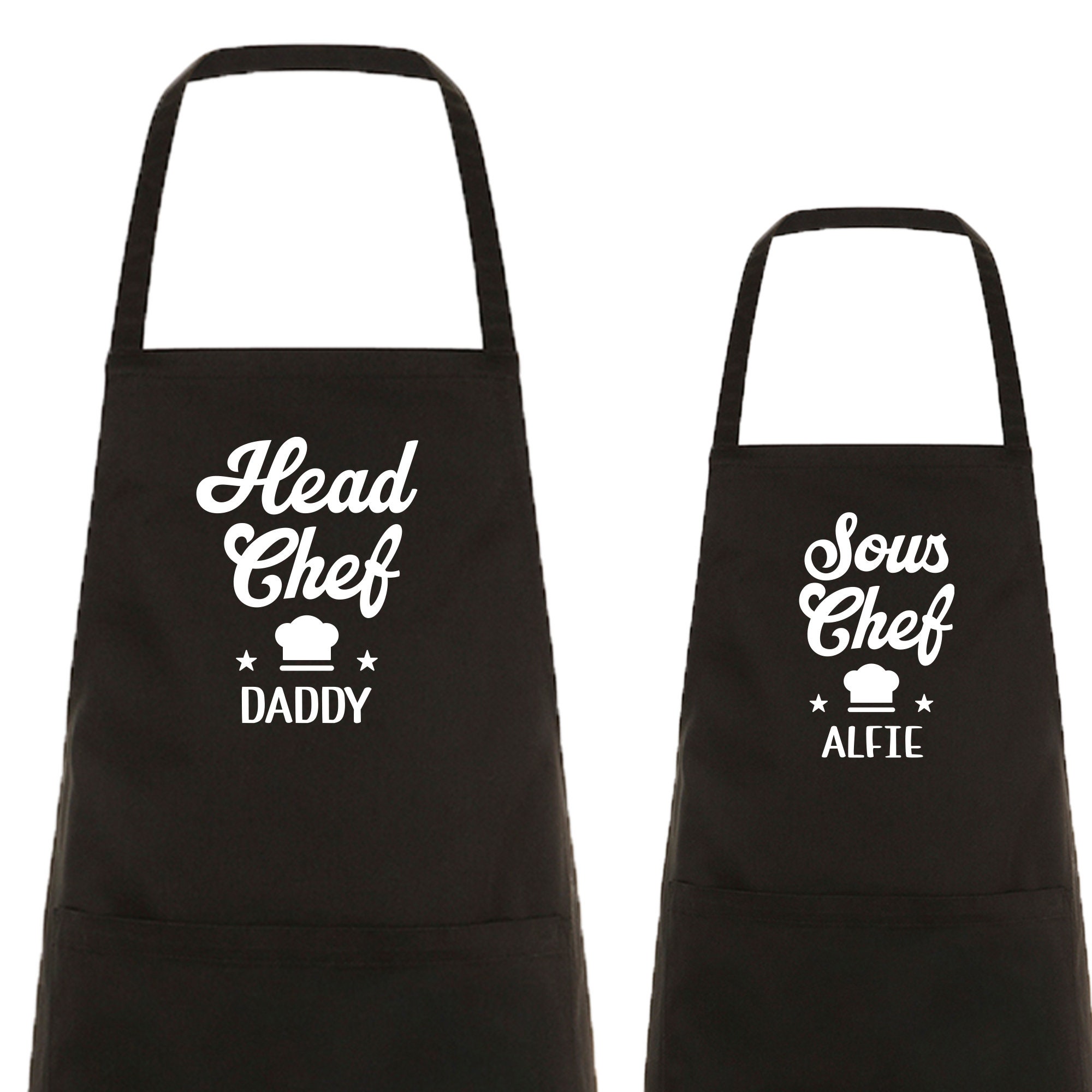 Grazioso grembiule abbinato con i nomi / Chef capo sous-chef personalizzato / Regalo di compleanno di Natale per la festa del papà per papà e figlio / Papà figlio figlia - Italia