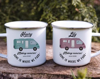 Campervan Enamel Camp Mug / Personalised Camper Van Gift / His And Hers / Couple Travel Present / Accessories Camping / Retro Caravan