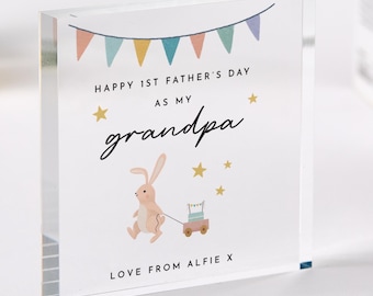 Personalised First Father’s Day Gift for Grandpa Acrylic Plaque Bunny & Stars Design Cute Keepsake Gift for Grandad from Baby Bump