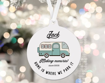 Personalised Campervan Metal Christmas Ornament / Flat bauble / Camper Xmas Gift / Couple Motorhome Present / Accessories Camping / Retro