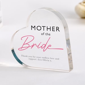 Placa acrílica personalizada con forma de corazón para madre de la novia, recuerdo del día de la boda, regalo de agradecimiento de la hija a la madre, agradecimiento por la boda.