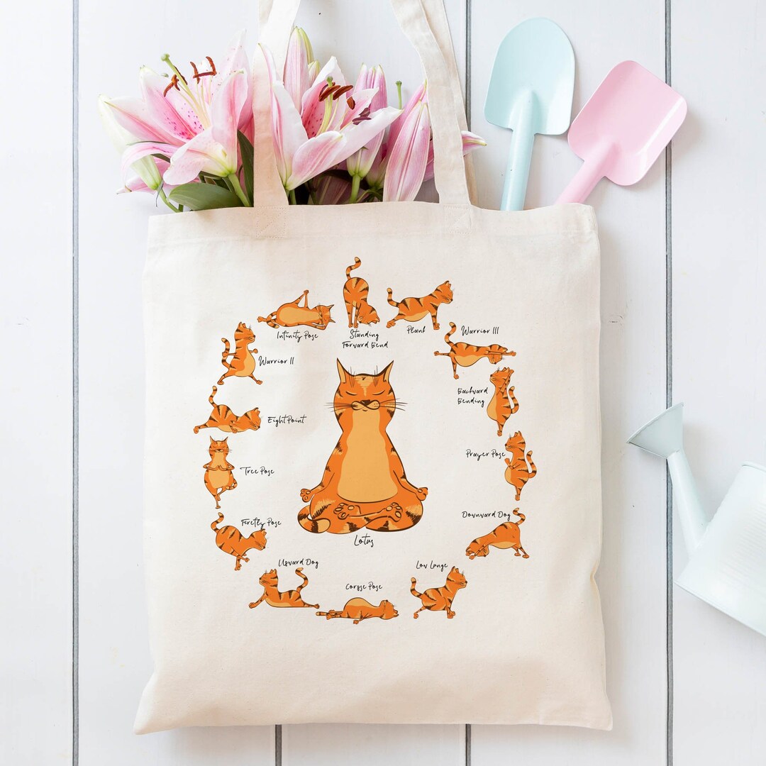 Grand Sac Cabas TJ MAXX Fancy Yoga Cats & Poses - Réutilisable Et écologique