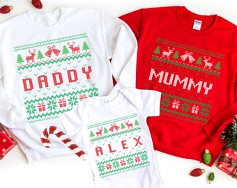 Personalised ugly Christmas jumper with names / Unisex Adult & Kids size sweatshirt / Matching Family Xmas / Festive family jumper set