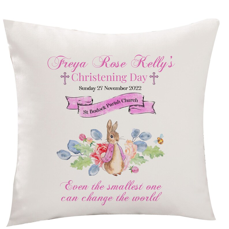 Personalised Christening cushion with name and church / PINK or BLUE / Baptism decoration / Baby Girl Boy Gifts / Keepsake / Naming Ceremony image 6