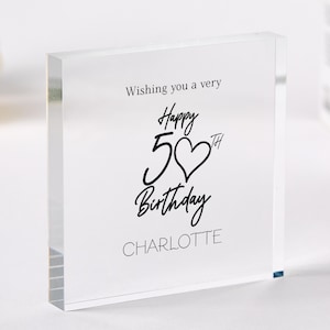 Personalised 50th Birthday Gift for Her Acrylic Plaque Elegant Custom Name Keepsake Special Milestone Gift for Memorable Fifty Celebrations