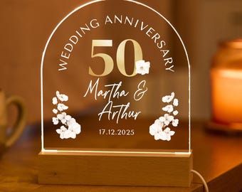 Personalised 50th Wedding Anniversary Gift Light Custom Golden Anniversary LED Night Lamp for Parents Grandparents Couple Unique Keepsake