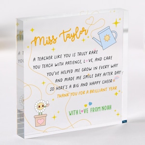 Personalisierte Lehrer Gedicht Block Acryl Plakette Danke Geschenk für brillantes Jahr Jahresende des Begriffs Weihnachten oder Lehrertag Wertschätzung Geschenk