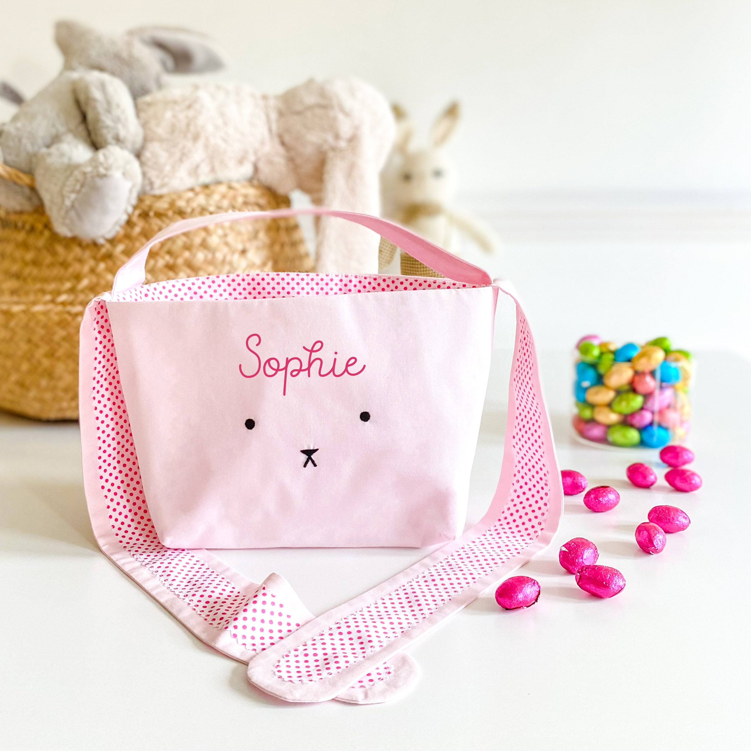 Personalised cute bunny Easter basket with name / Egg hunt bags / Girls or boys baskets / First, 1st Easter gift for