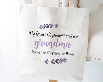 My favourite people call me grandma tote bag / Personalised gift with grandchildren's names / Nanny, granny, nana, mimmy personalized