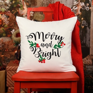 Merry and Bright Christmas cushion / Christmas decorations / Christmas home decor  / Square Pillow Cover