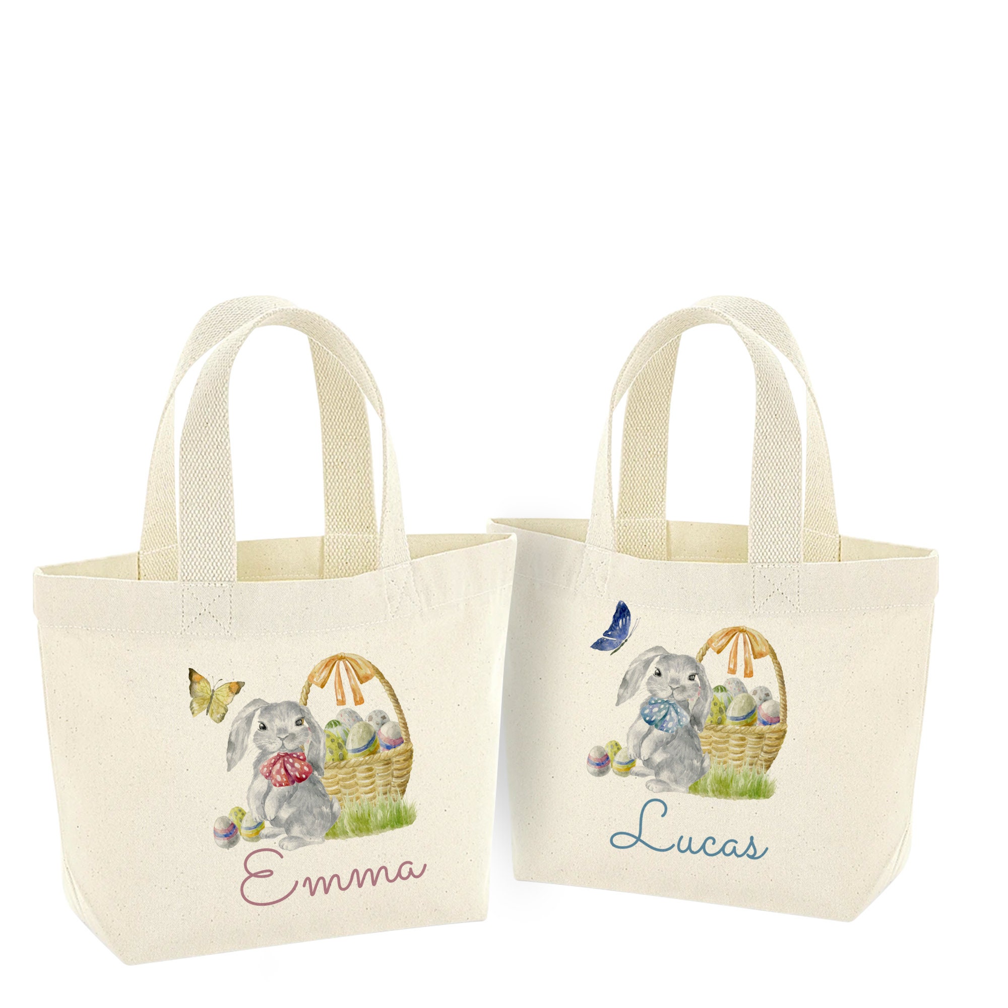 Personalised cute bunny mini Easter bag with name / Egg hunt bags / Girls or boys baskets / First, 1st Easter gift for her or him