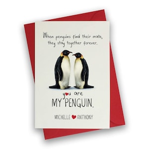 Penguin Valentines Card / Gepersonaliseerde Romantische Valentijnsdag kaart met namen / Love cards / You are my penguin