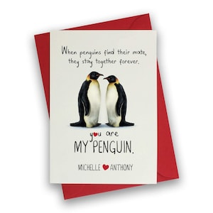 Penguin Valentines Card / Personalised Romantic Valentine's Day card with names / Love cards / You are my penguin