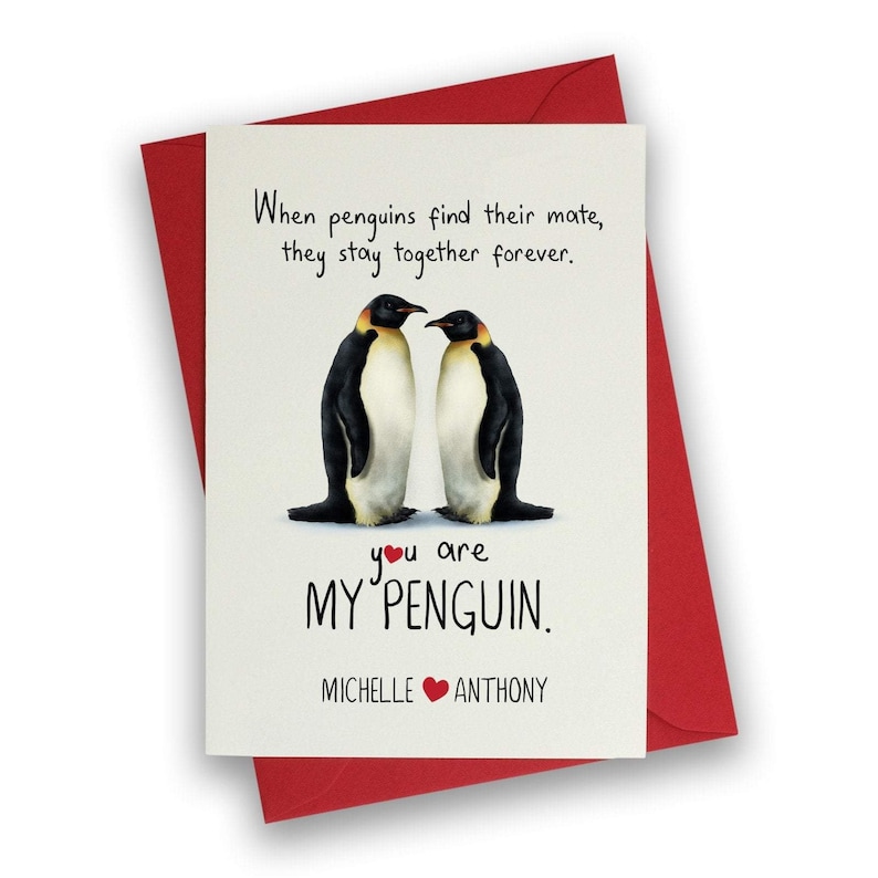 Penguin Valentines Card / Personalised Romantic Valentine's Day Card ...