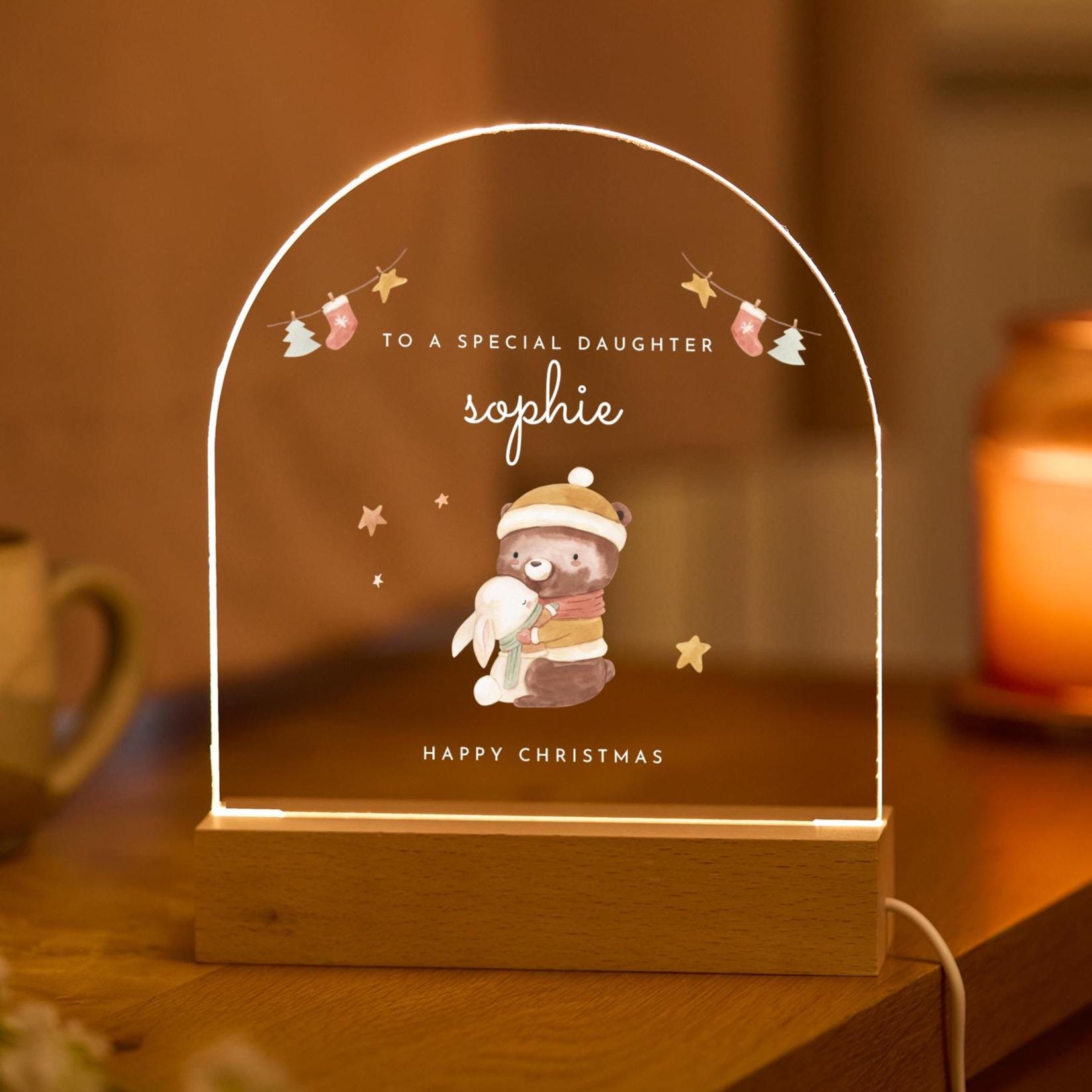 娘へのクリスマスプレゼント LEDライトプレート お祝いのクマの
