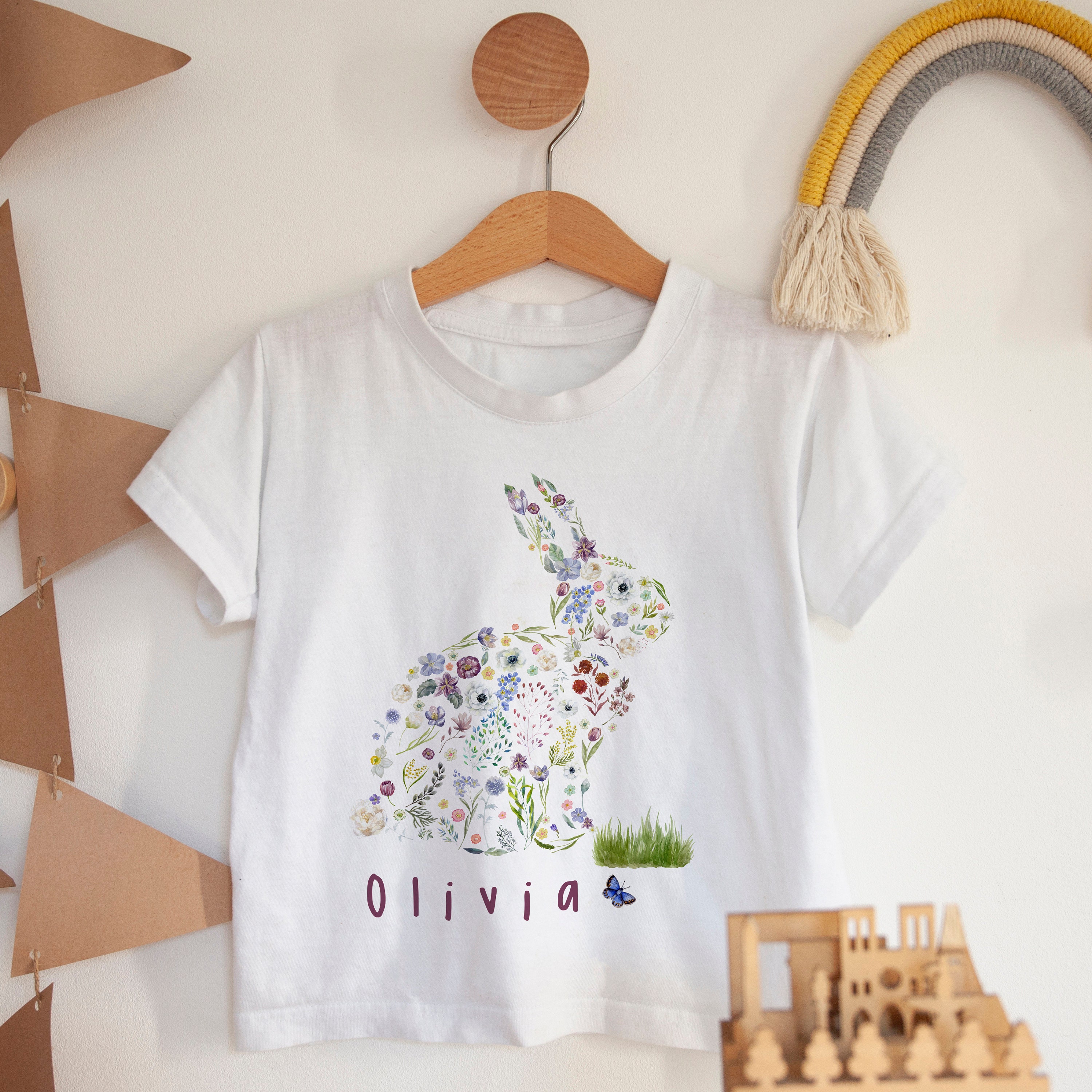 Personalised Kids Easter T-Shirt / Cute flower bunny design for boys or girls / Childrens tshirt Bunny Tshirt, Easter Gift / baby First, 1st