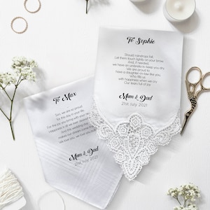 Personalisiertes Hochzeitstaschentuch Geschenk von Vater und Mutter des Bräutigams zur Braut / CH1 / Schwiegertochter Hochzeitsgeschenk / Hankie
