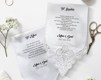 Personalised wedding handkerchief gift from father and mother of the groom to the bride / CH1 / Daughter-in-law wedding gift / Hankie