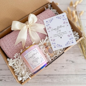 Set regalo per la mamma Scatola personalizzata per la festa della mamma con candela coperta, mini fiammiferi, barattolo e biglietto per la mamma Scatola regalo Hygge, mummia, fico, loto