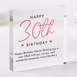 Personalised Birthday Acrylic Plaque gift for Her Custom Name & Age Keepsake with Message Elegant Milestone Display 30th 40th 50th 60th 70th