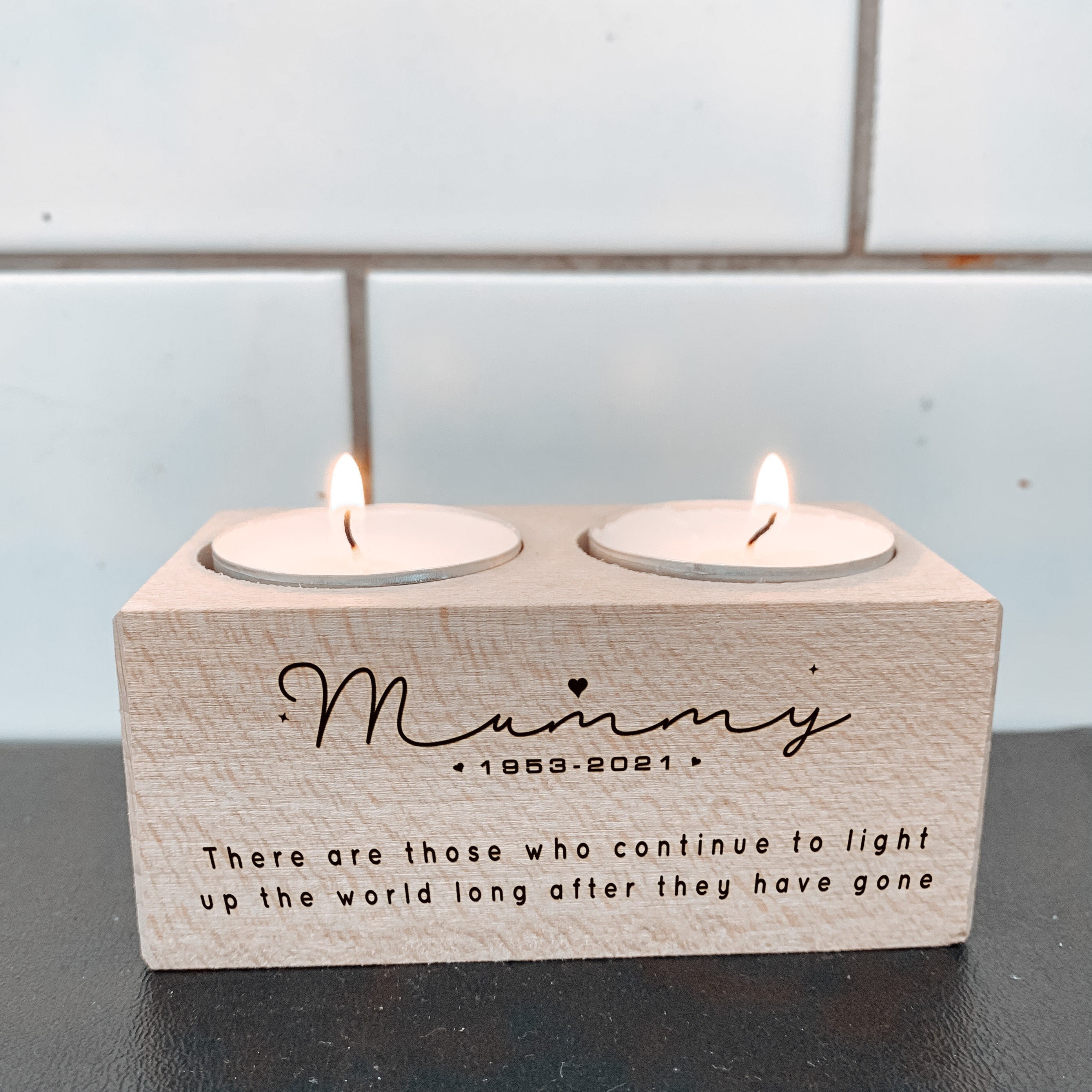 Personalised in Loving Memory Tealight Holder Wooden Engraved