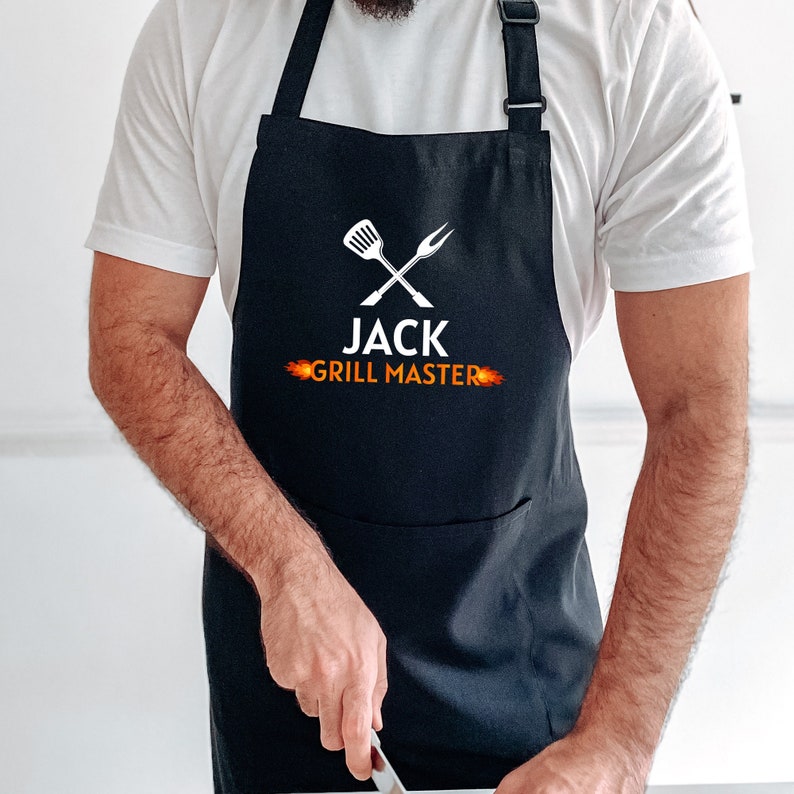 Personalised BBQ Apron For Men / Grill Master / Kitchen Barbecue Cooking Gift For Him Dad / Chef Husband Christmas Birthday Father's Day image 1