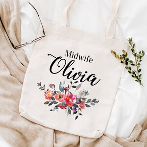 Personalised midwife tote bag / Gift for midwife / Midwife Thank You Gift / Gift Ideas / Flower design / Floral concept shopping bag