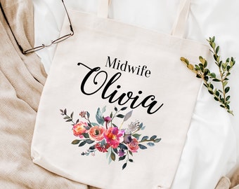 Personalised midwife tote bag / Gift for midwife / Midwife Thank You Gift / Gift Ideas / Flower design / Floral concept shopping bag