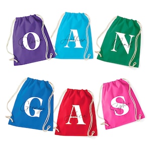Sac PE personnalisé initial et nom avec nom des enfants / 100% coton / Rentrée scolaire / Kit de natation / Sac à cordon pour enfants / Cadeau