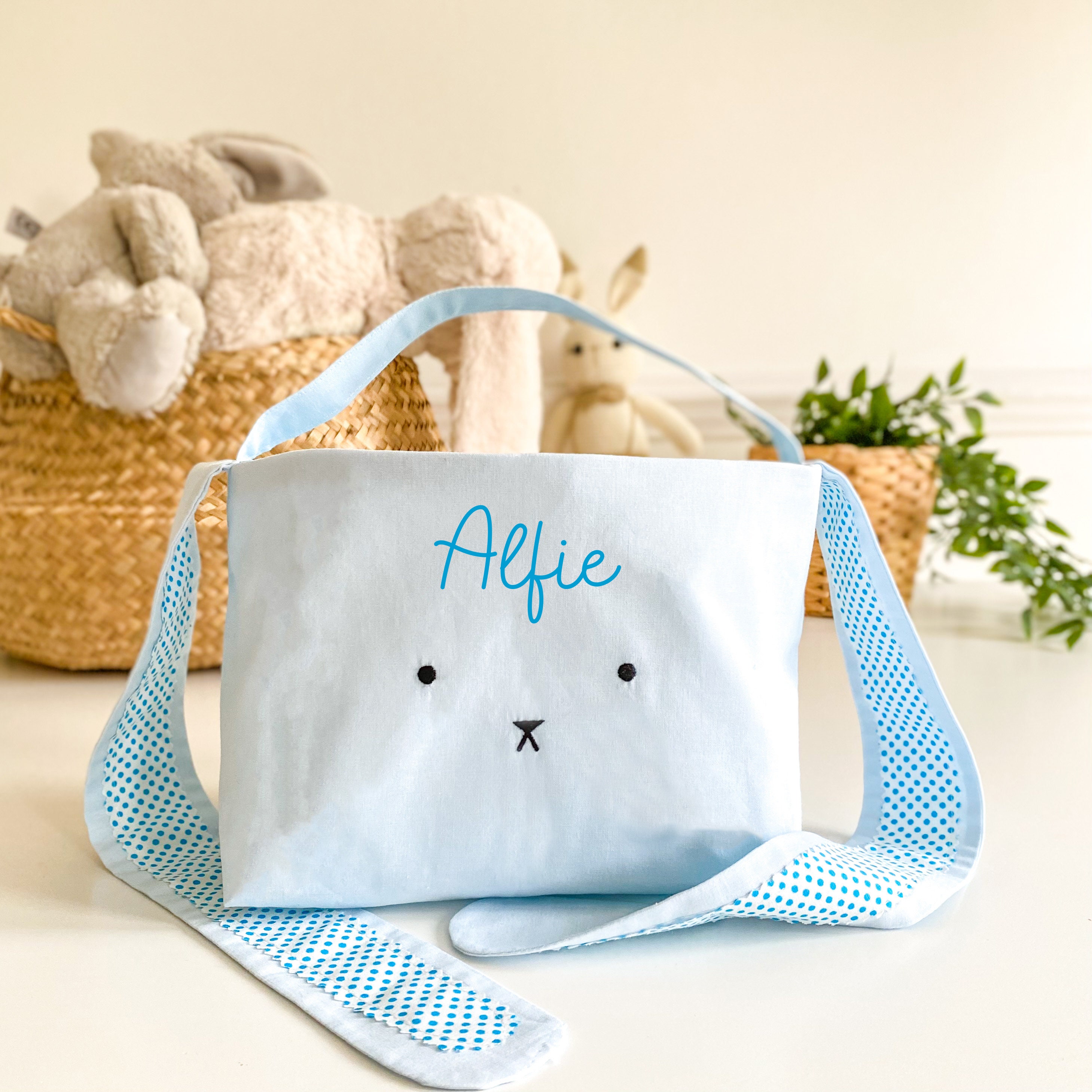 Personalised cute bunny Easter basket with name / Egg hunt bags / Girls or boys baskets / First, 1st Easter gift for