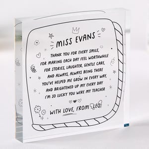 Personalisierte Lehrer Danke Geschenk Acryl Plaque Monochrome Acryl Andenken für Kindergarten, Grundschule oder Sekundarstufe von Kind oder Klasse