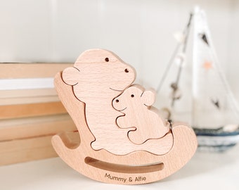 Personalised handmade wooden bear mum and baby Elephant mum and baby Christmas Birthday Mother's Day gift for mummy Mama baby bear engraving