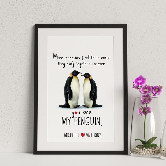 Pinguin Liebe Poster / Geschenk für Frau, Mann, Paar mit Namen