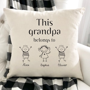 Personalised this grandpa belongs to cushion with grandchildren names / Cute First Father&#39;s Day, Christmas gift for grandpa / New grandad