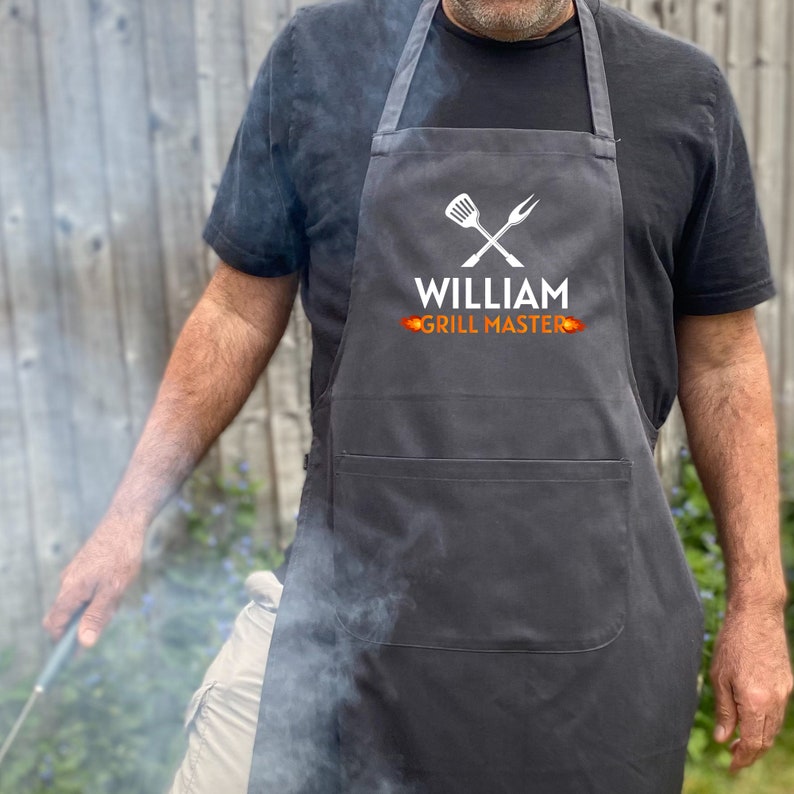 Personalised BBQ Apron For Men / Grill Master / Kitchen Barbecue Cooking Gift For Him Dad / Chef Husband Christmas Birthday Father's Day image 3