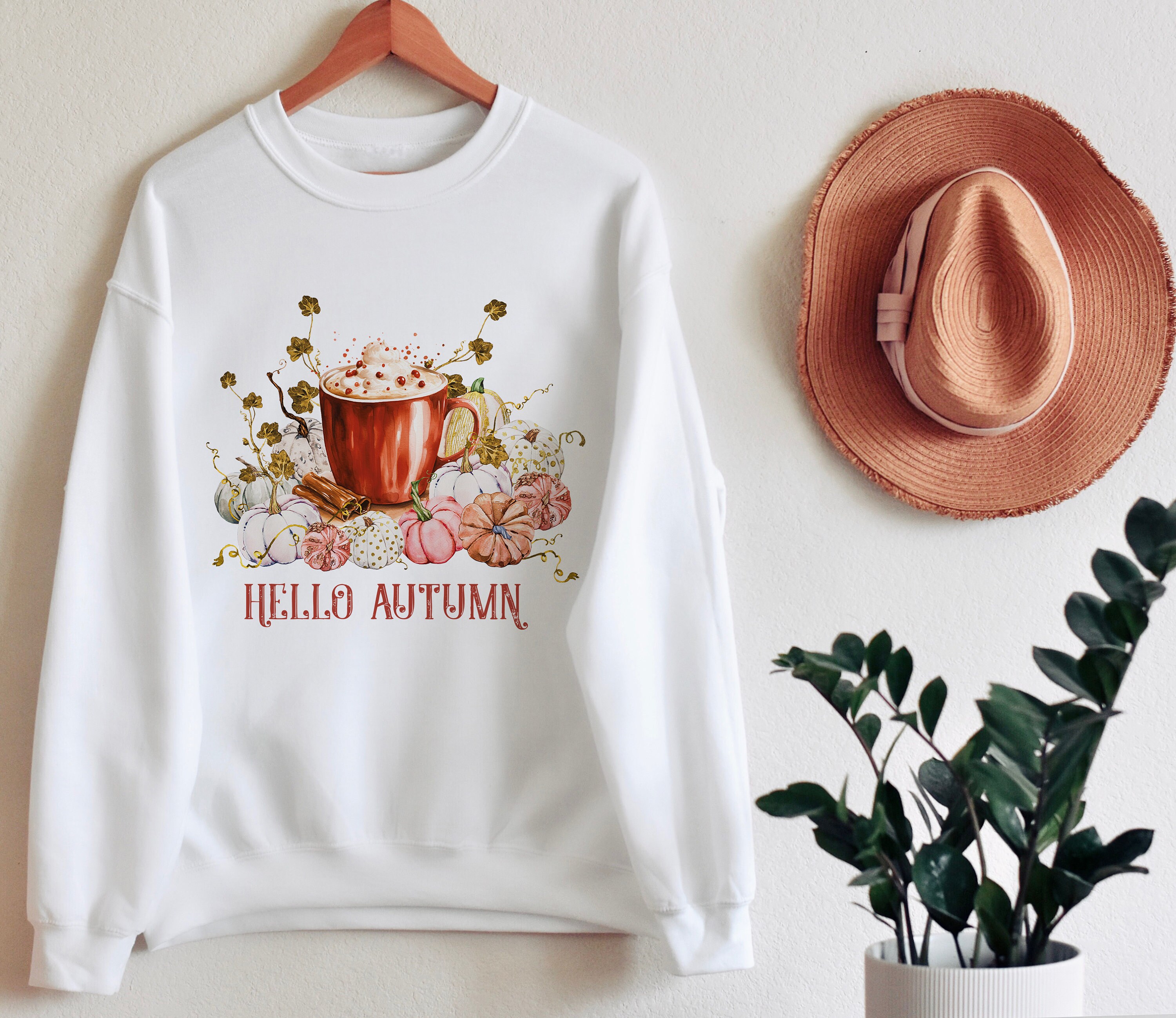 Hello Autumn Jumper / Pumpkin Spice Latte Autumn Leaves Jumper / Fall  Sweatshirt / Autumn love sweatshirt / Cute fall gift - Etsy France
