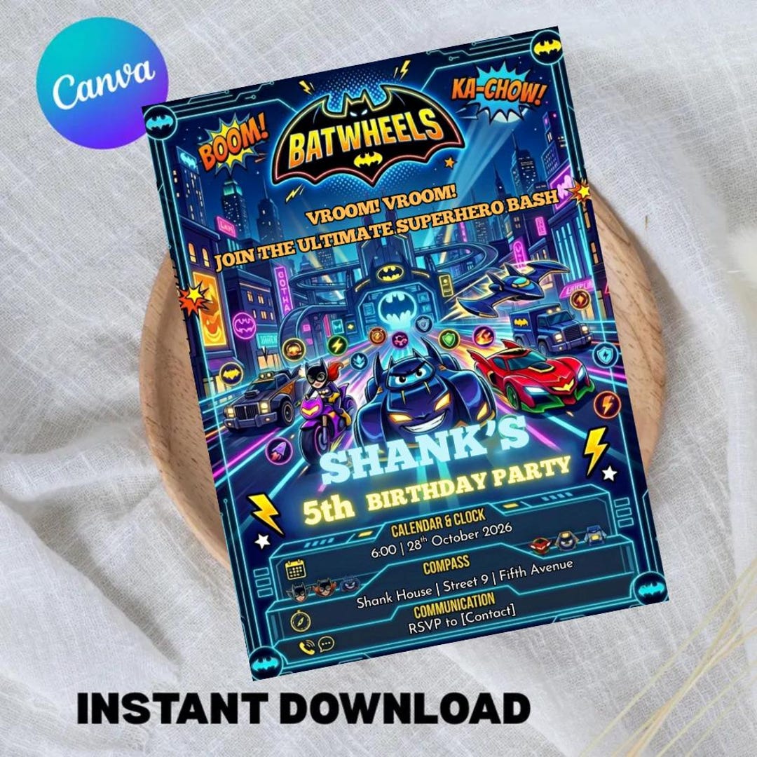Editable Batwheels Birthday Invitation Batwheels Digital Invite for ...