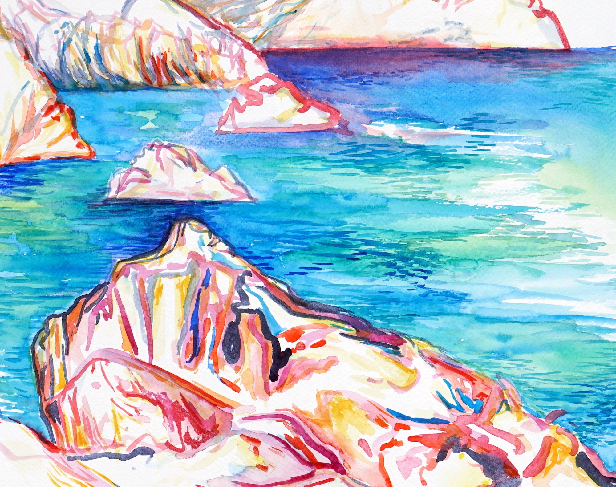 ORIGINAL WATERCOLOR LANDSCAPE large painting sea and | Etsy