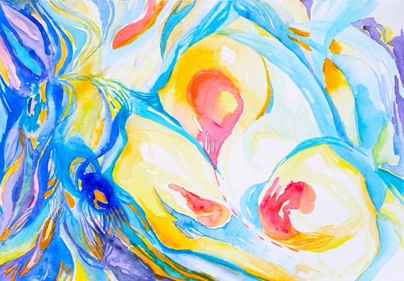 Abstract Nature Watercolor Original Painting Light Water Energy Art Balance Art Abstract Nature Colorful Small Blue Painting Gift - 