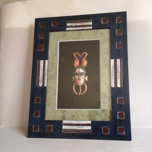 A Lovely Vintage decorative Baule Tribe Passport Mask, with Custom made Wooden Picture Frame Wall Mount from Ivory Coast - Cote d&#39;ivoire