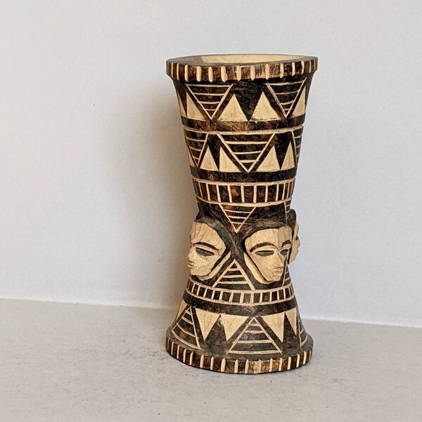 A Lovely Vintage Hand Made African Chalice or Cup from Africa, Figurine Statue Sculpture Carving Tribal Art Decor for the home or Office