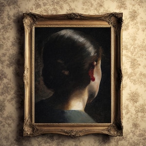 Moody Vintage Digital Art Print/ Dark Academia Painting/ Printable Old World Art/ Vintage Painting/ Moody Spring Art/ Moody Lady Painting